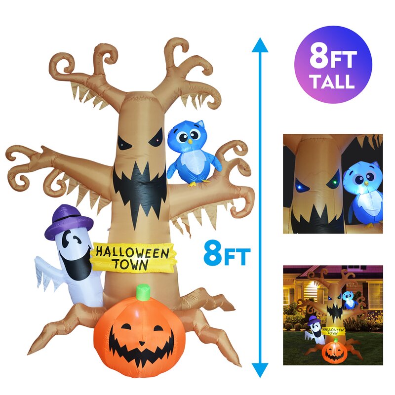 GOOSH sale 8 FT Halloween Inflatables Outdoor Dead Tree with White Ghosts & Pumpkins,